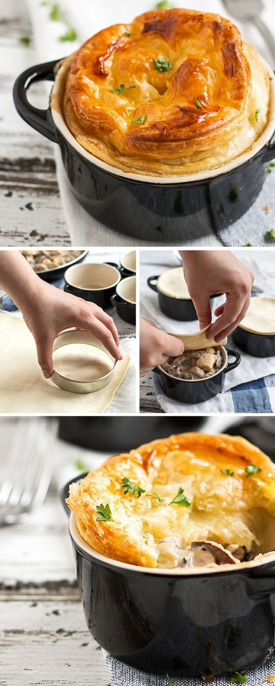 Пирог с курицей и грибами в формочках